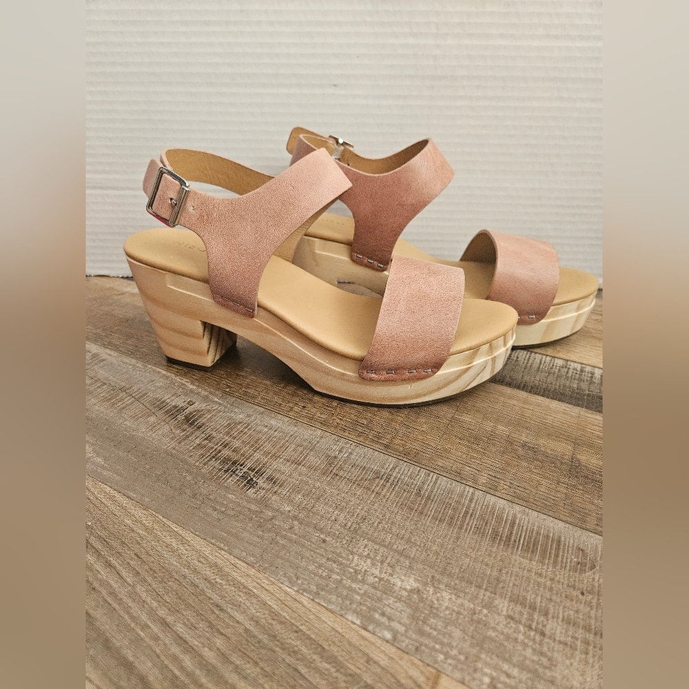 Nisolo Anthropologie All Day Open Toe Desert Rose Leather Clogs Sz 7